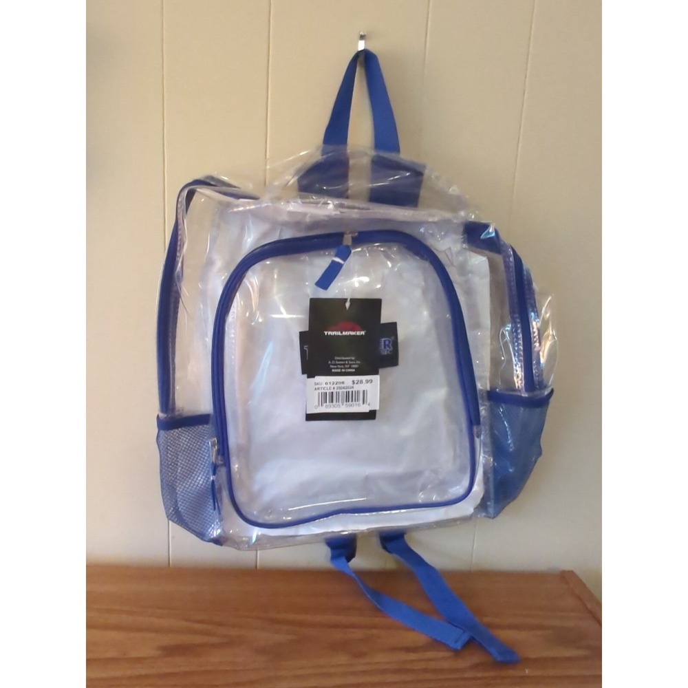 Clear Children's Trailmaker Backpack NWT Blue Trim 15" × 14" w Front Pocket - Picture 1 of 4